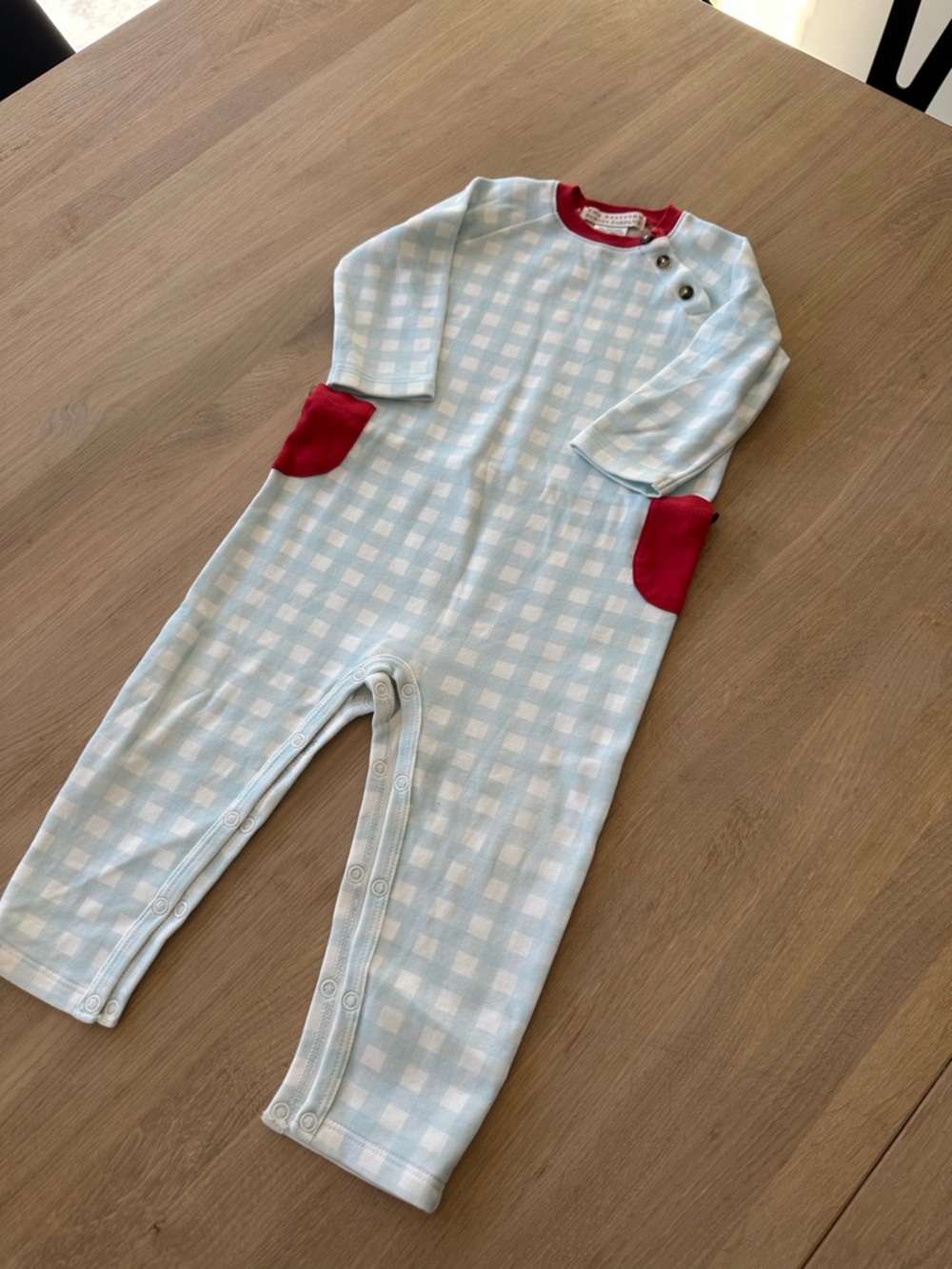 The Beaufort Bonnet Company Light Blue Gingham One-Piece with Red Accents